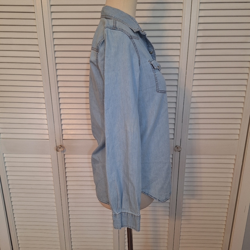 Zara Basic Light Blue Denim Button-Up Shirt Z1975 XS *C5 - Picture 3 of 5